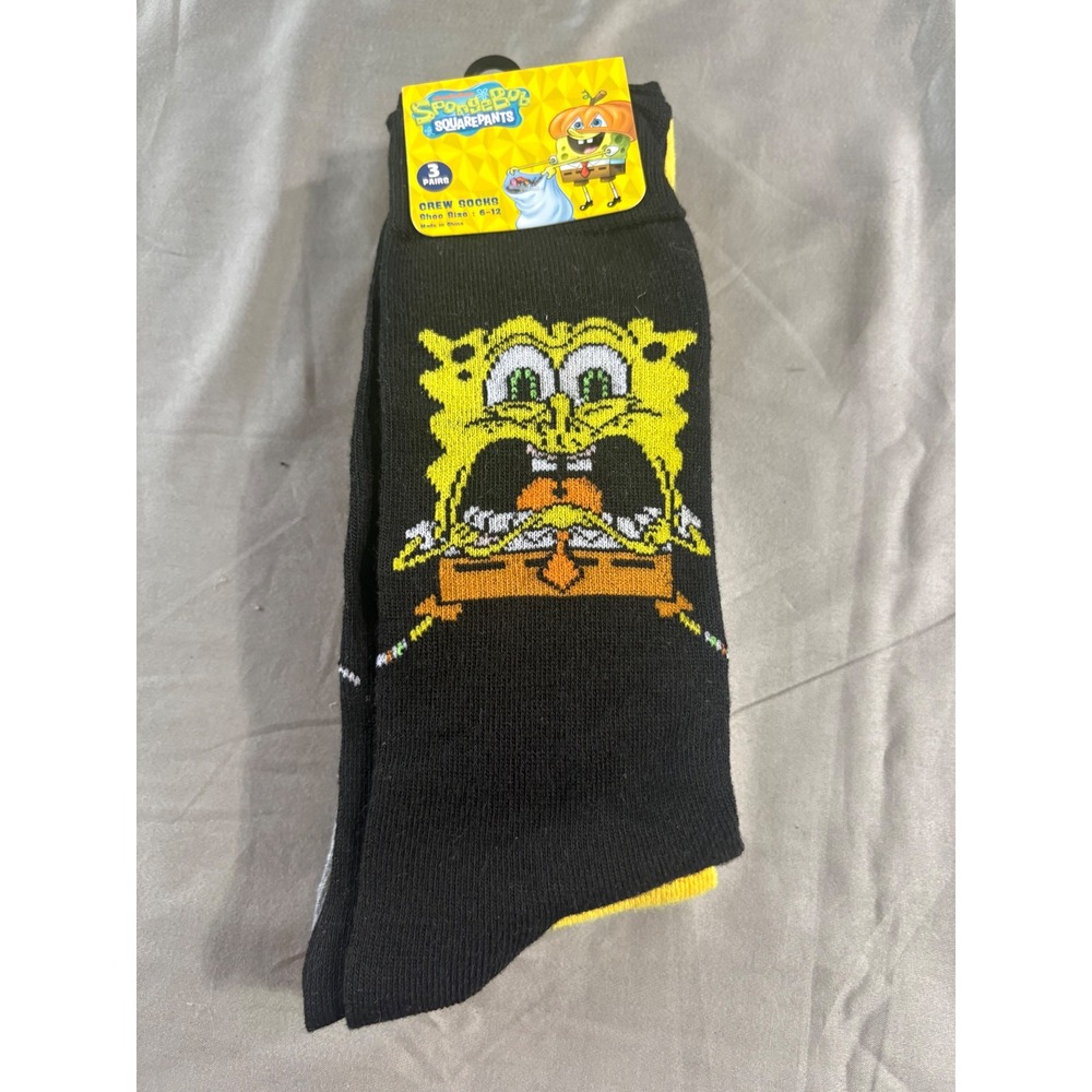 SpongeBob SquarePants Mens Crew Socks 3 Pair Pack Halloween Scaredy Pants 6-12